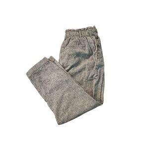 LOFT Linen Pants for Women Sz MP Mid Rise Zip Up & Pockets Striped Linen Blend
